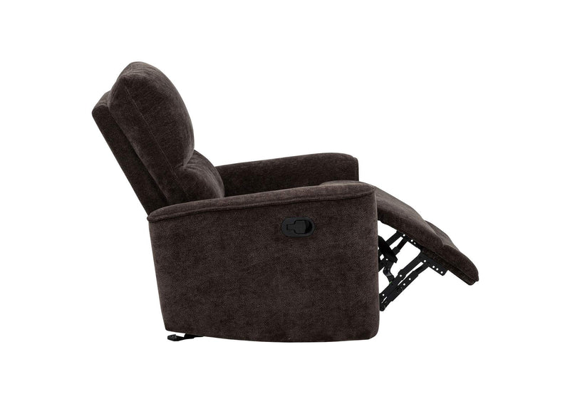 609573 Navarro Chenille Upholstered Glider Recliner Dark Brown