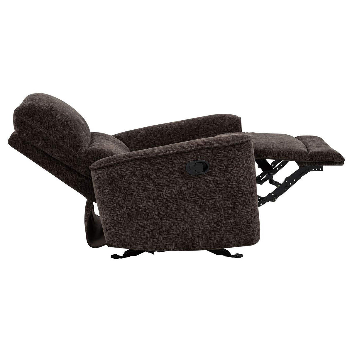 609573 Navarro Chenille Upholstered Glider Recliner Dark Brown
