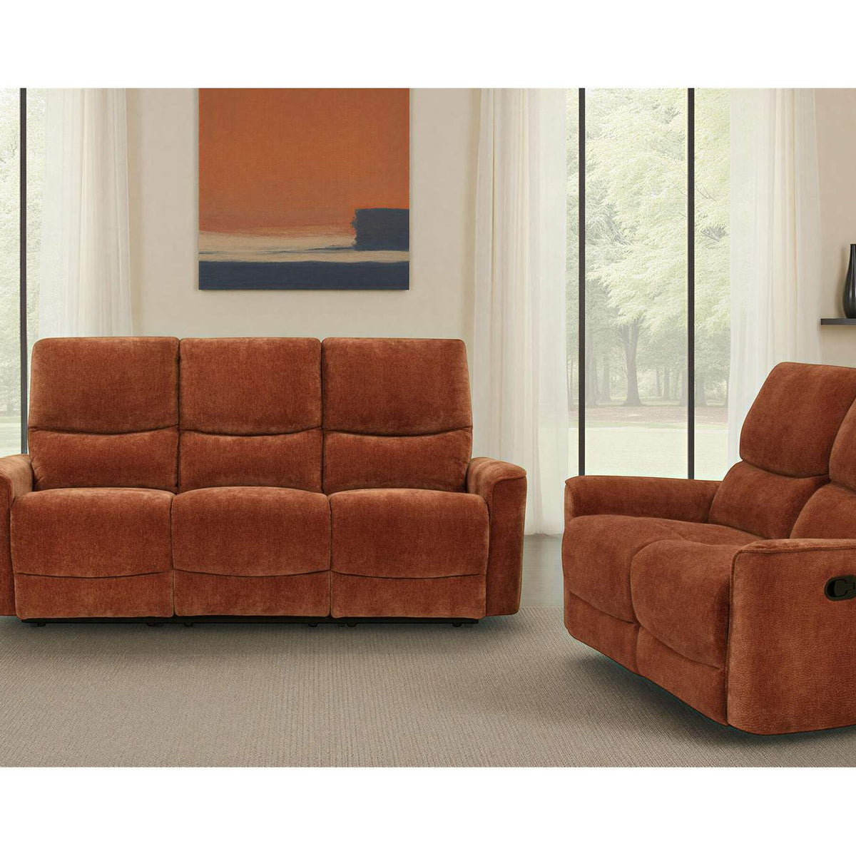 609574-S2 Navarro 2-piece Upholstered Reclining Sofa Set Orange