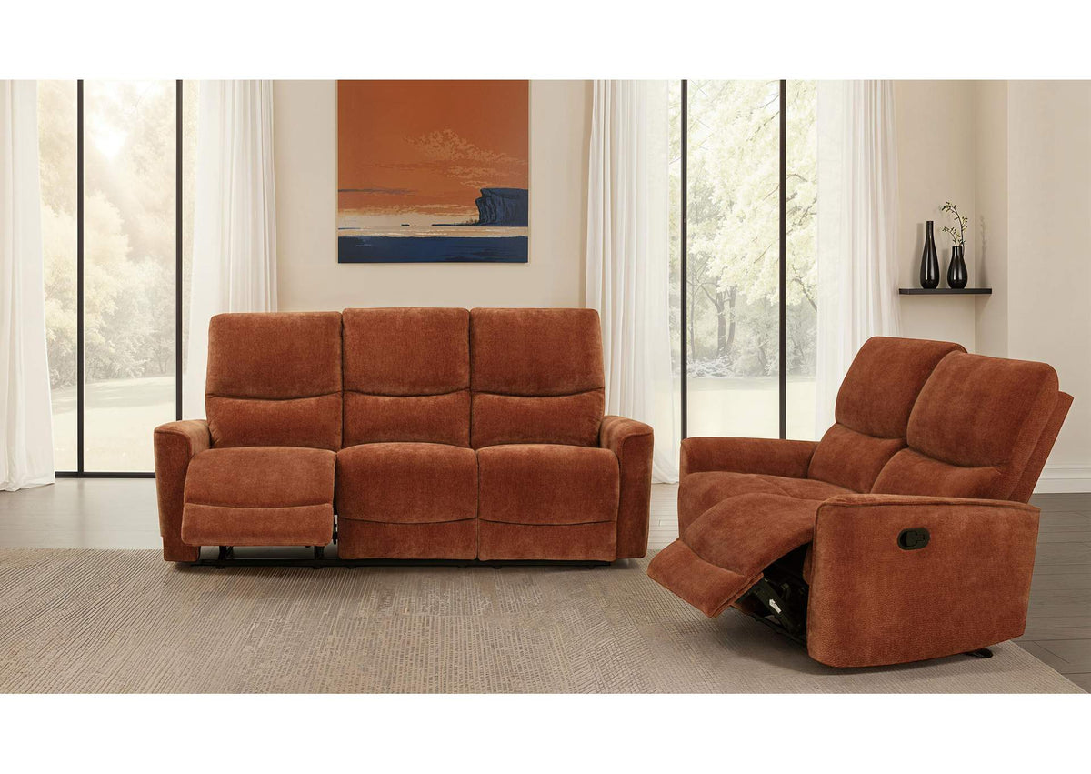 609574-S2 Navarro 2-piece Upholstered Reclining Sofa Set Orange