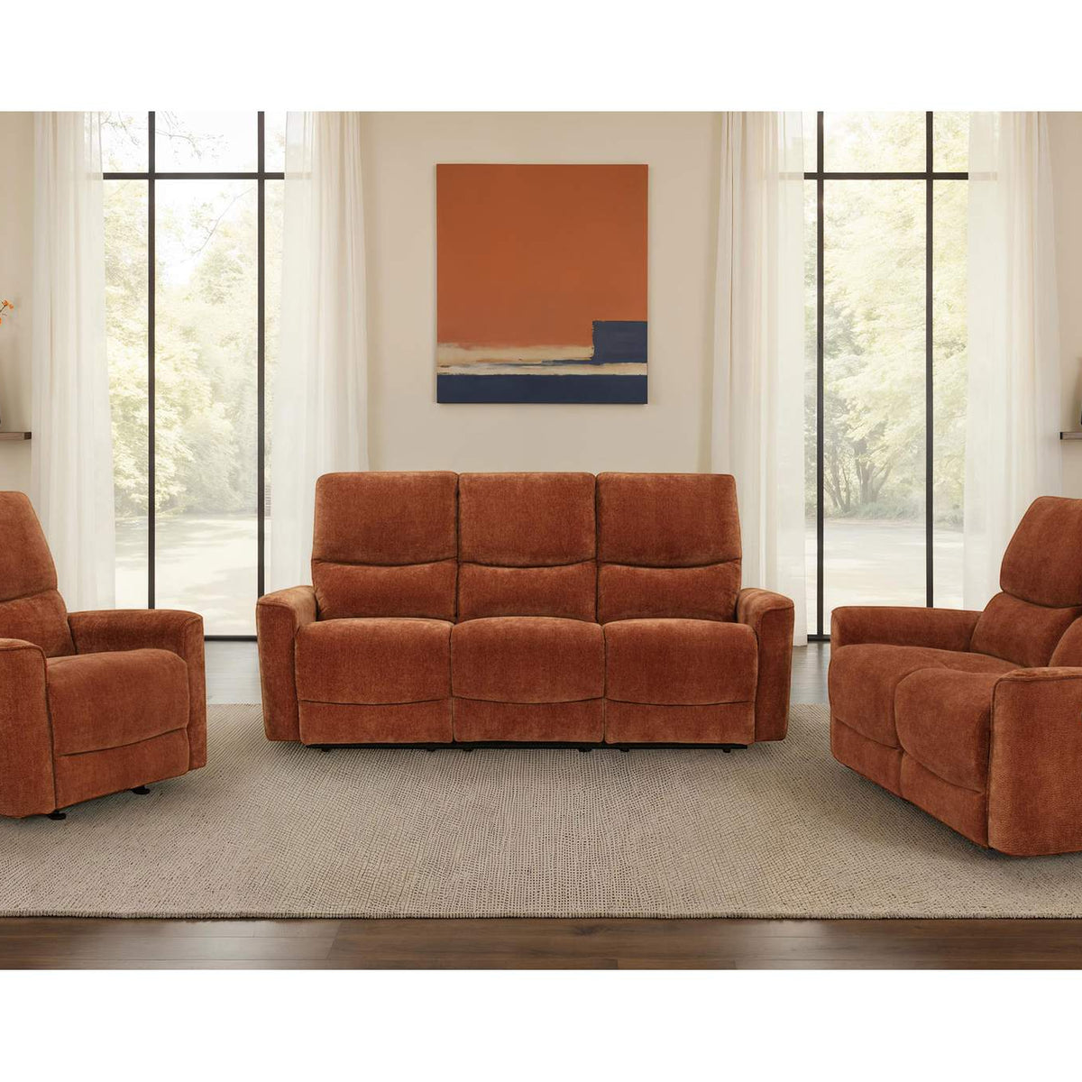 609574-S3 Navarro 3-piece Upholstered Reclining Sofa Set Orange