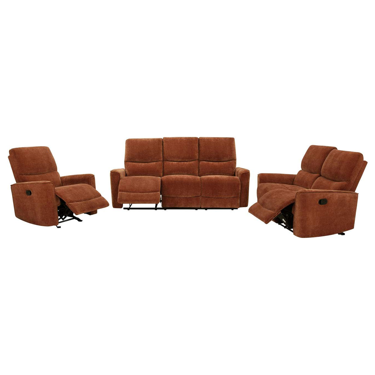 609574-S3 Navarro 3-piece Upholstered Reclining Sofa Set Orange