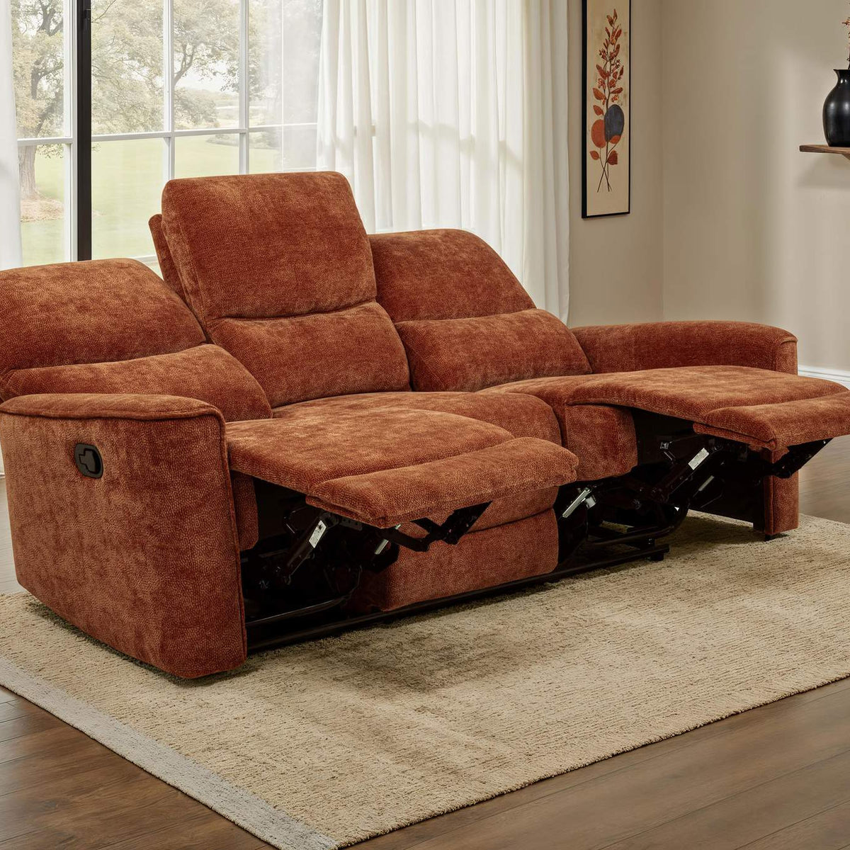 609574 Navarro Chenille Upholstered Reclining Sofa Burnt Orange
