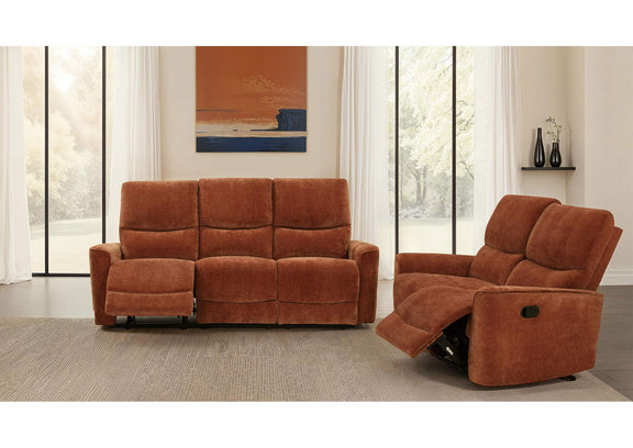 609574 Navarro Chenille Upholstered Reclining Sofa Burnt Orange