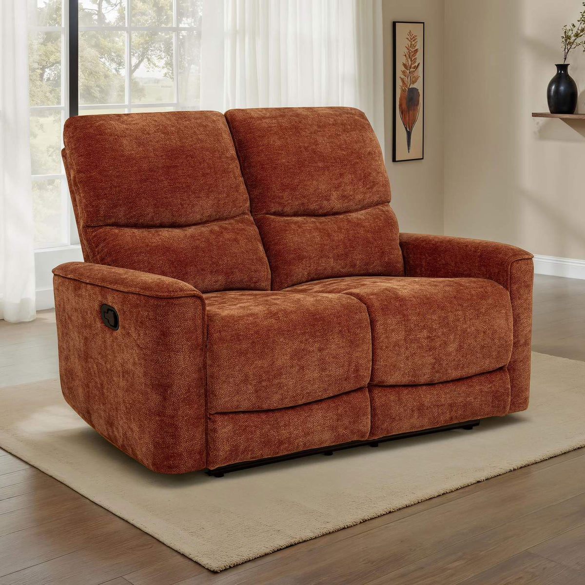 609575 Navarro Chenille Upholstered Reclining Loveseat Burnt Orange