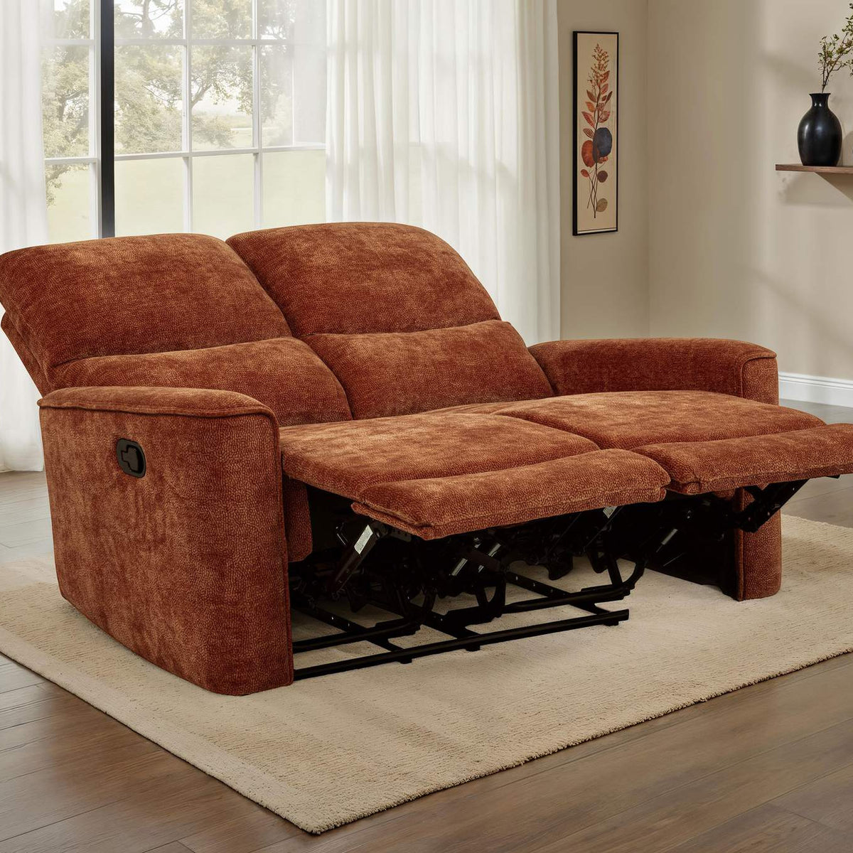 609575 Navarro Chenille Upholstered Reclining Loveseat Burnt Orange