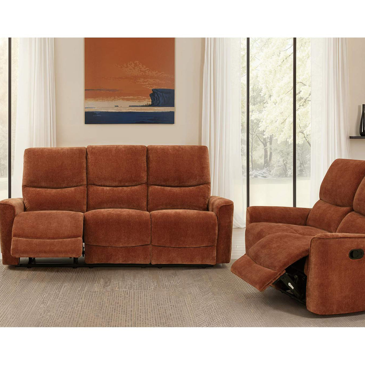 609575 Navarro Chenille Upholstered Reclining Loveseat Burnt Orange