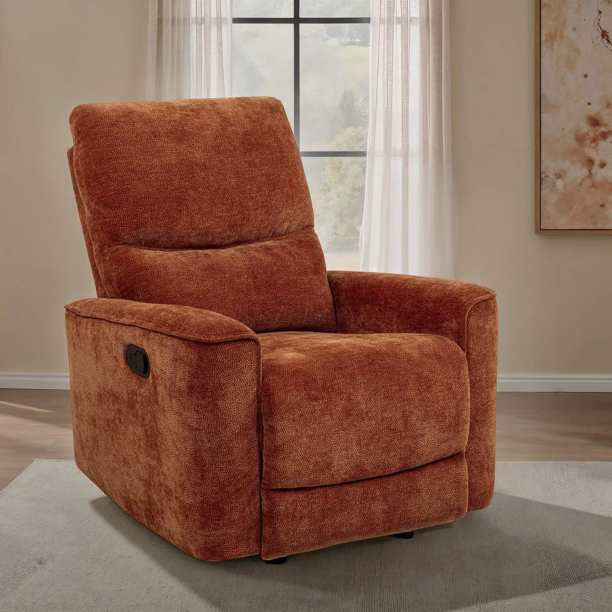 609576 Navarro Chenille Upholstered Glider Recliner Burnt Orange