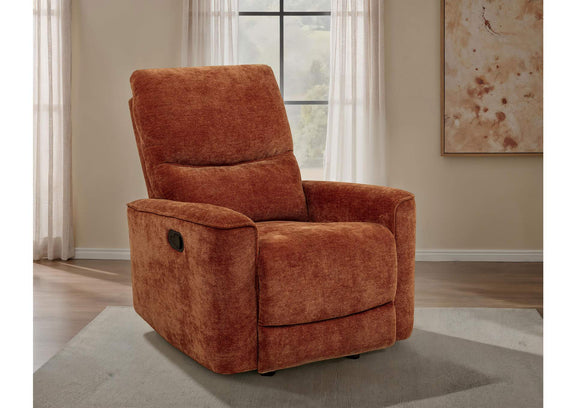 609576 Navarro Chenille Upholstered Glider Recliner Burnt Orange