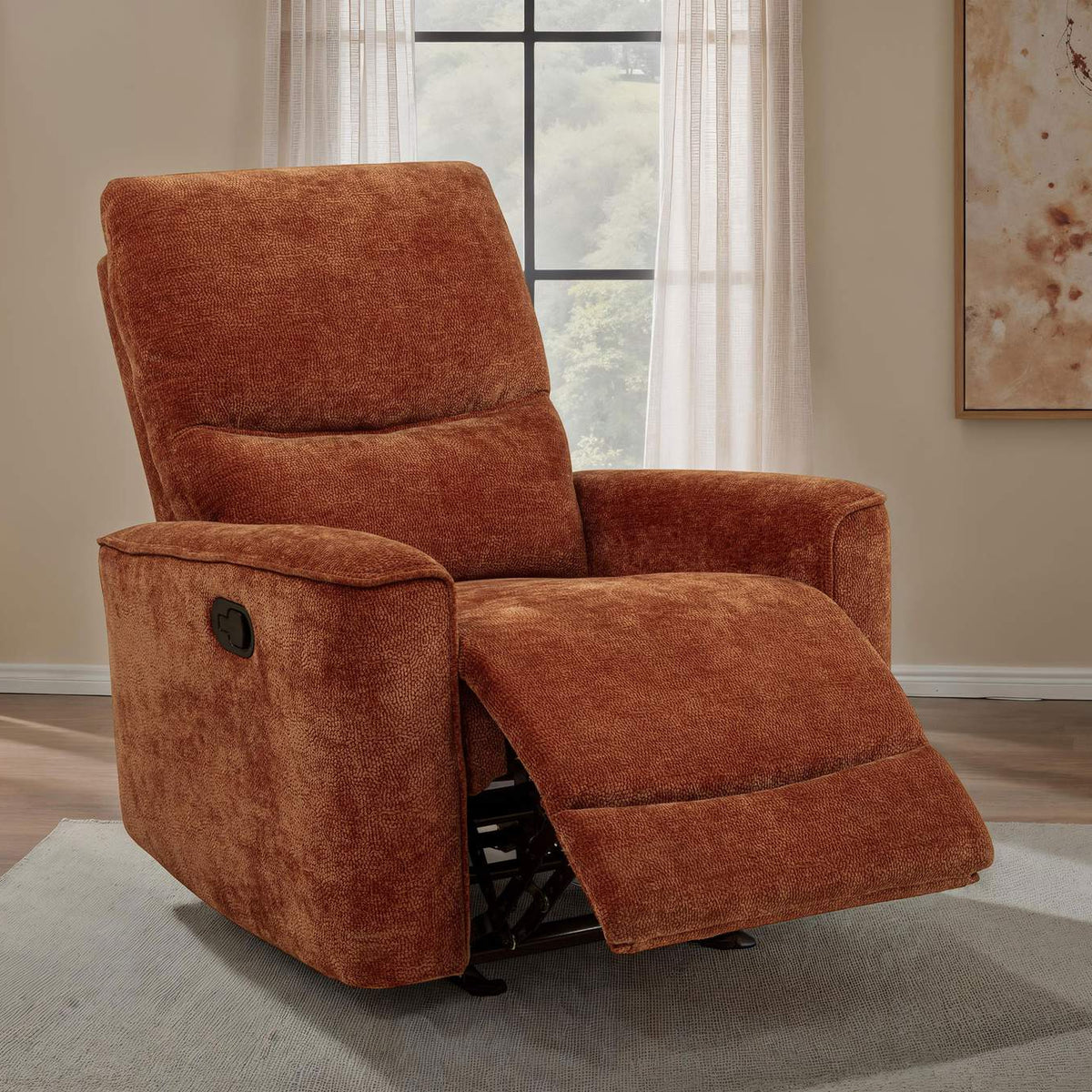 609576 Navarro Chenille Upholstered Glider Recliner Burnt Orange