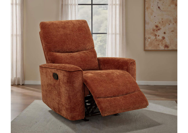609576 Navarro Chenille Upholstered Glider Recliner Burnt Orange