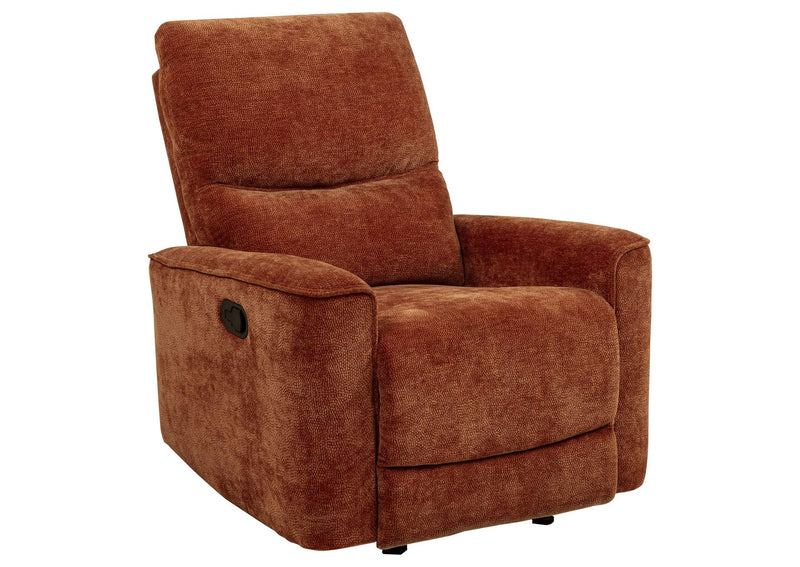 609576 Navarro Chenille Upholstered Glider Recliner Burnt Orange