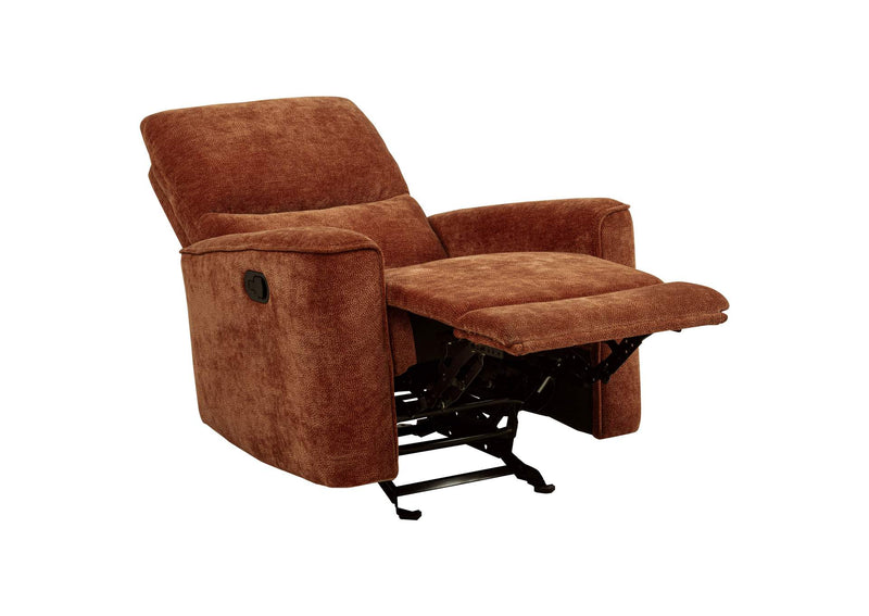 609576 Navarro Chenille Upholstered Glider Recliner Burnt Orange