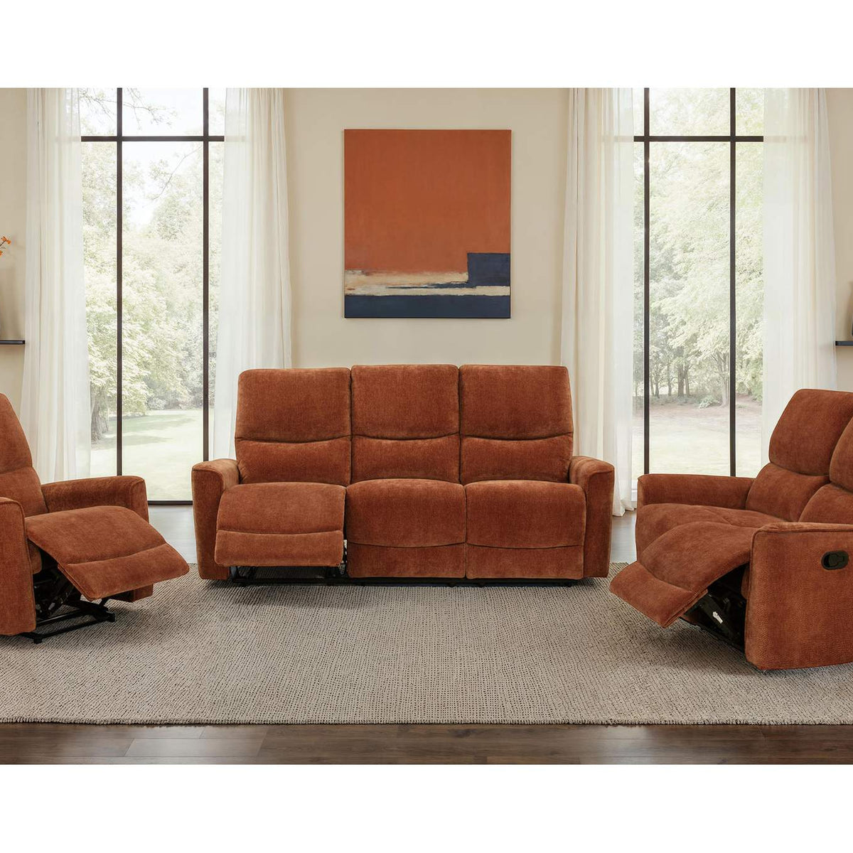 609576 Navarro Chenille Upholstered Glider Recliner Burnt Orange