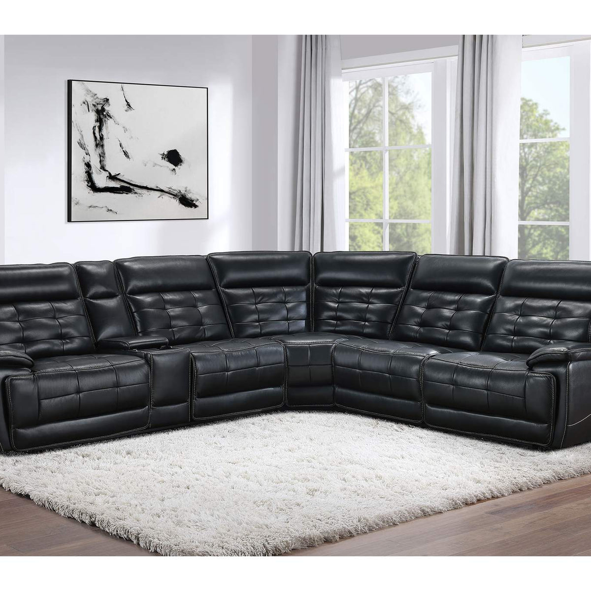 609610PP Hewitt Leather Dual Power Reclining Sectional Sofa Black