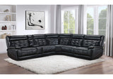 609610PP Hewitt Leather Dual Power Reclining Sectional Sofa Black