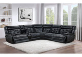 609610PP Hewitt Leather Dual Power Reclining Sectional Sofa Black