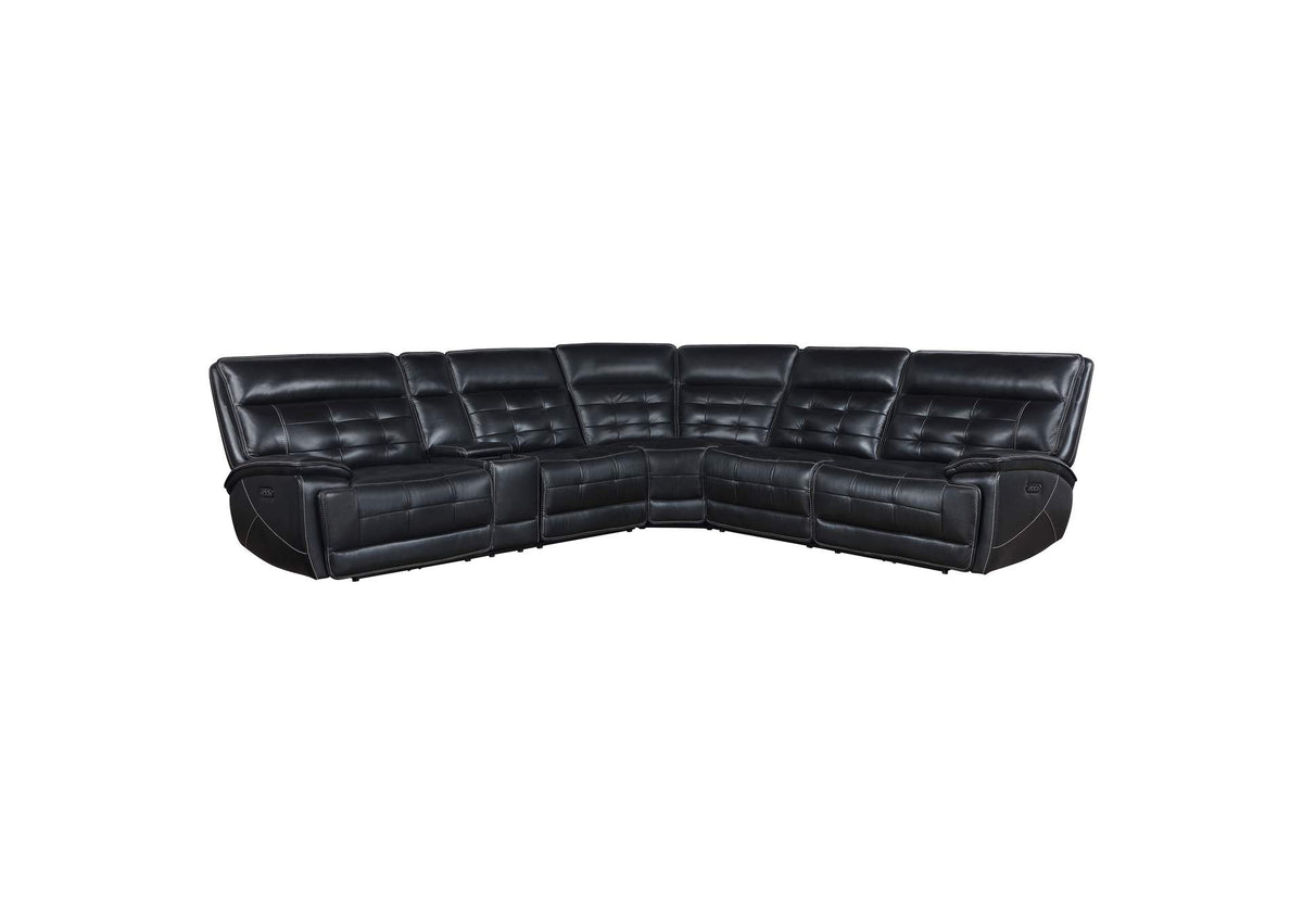 609610PP Hewitt Leather Dual Power Reclining Sectional Sofa Black