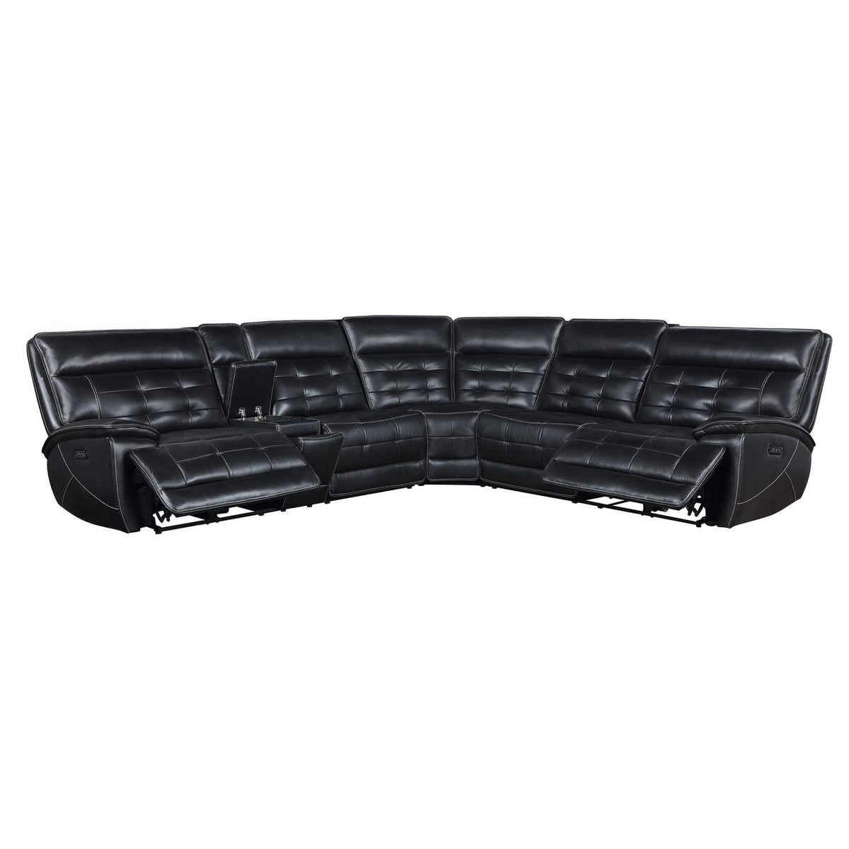 609610PP Hewitt Leather Dual Power Reclining Sectional Sofa Black