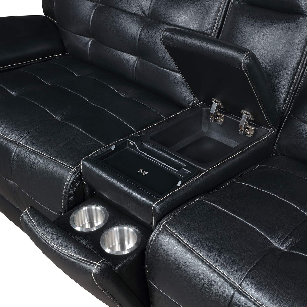 609610PP Hewitt Leather Dual Power Reclining Sectional Sofa Black