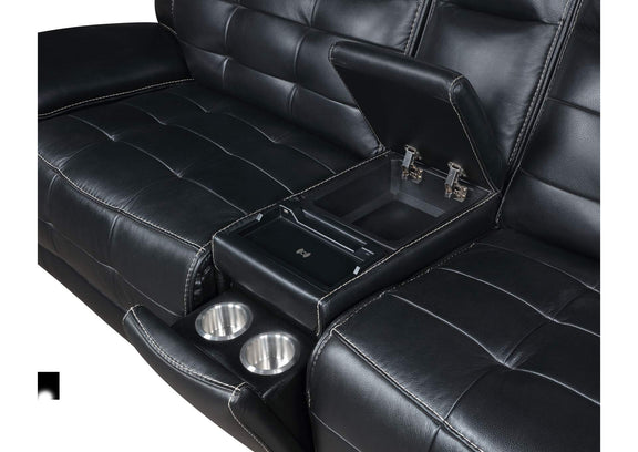 609610PP Hewitt Leather Dual Power Reclining Sectional Sofa Black