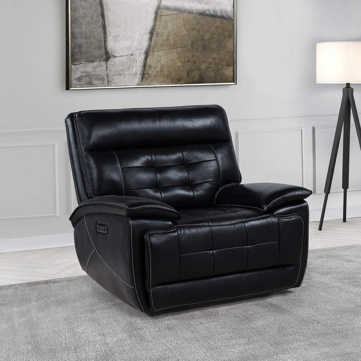 609613PP Hewitt Leather Upholstered Dual Power Recliner Chair Black