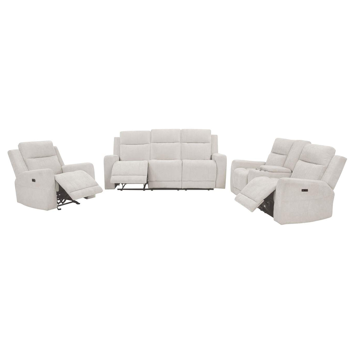610151P-S3 Kennett 3-piece Chenille Power Reclining Sofa Set Ivory