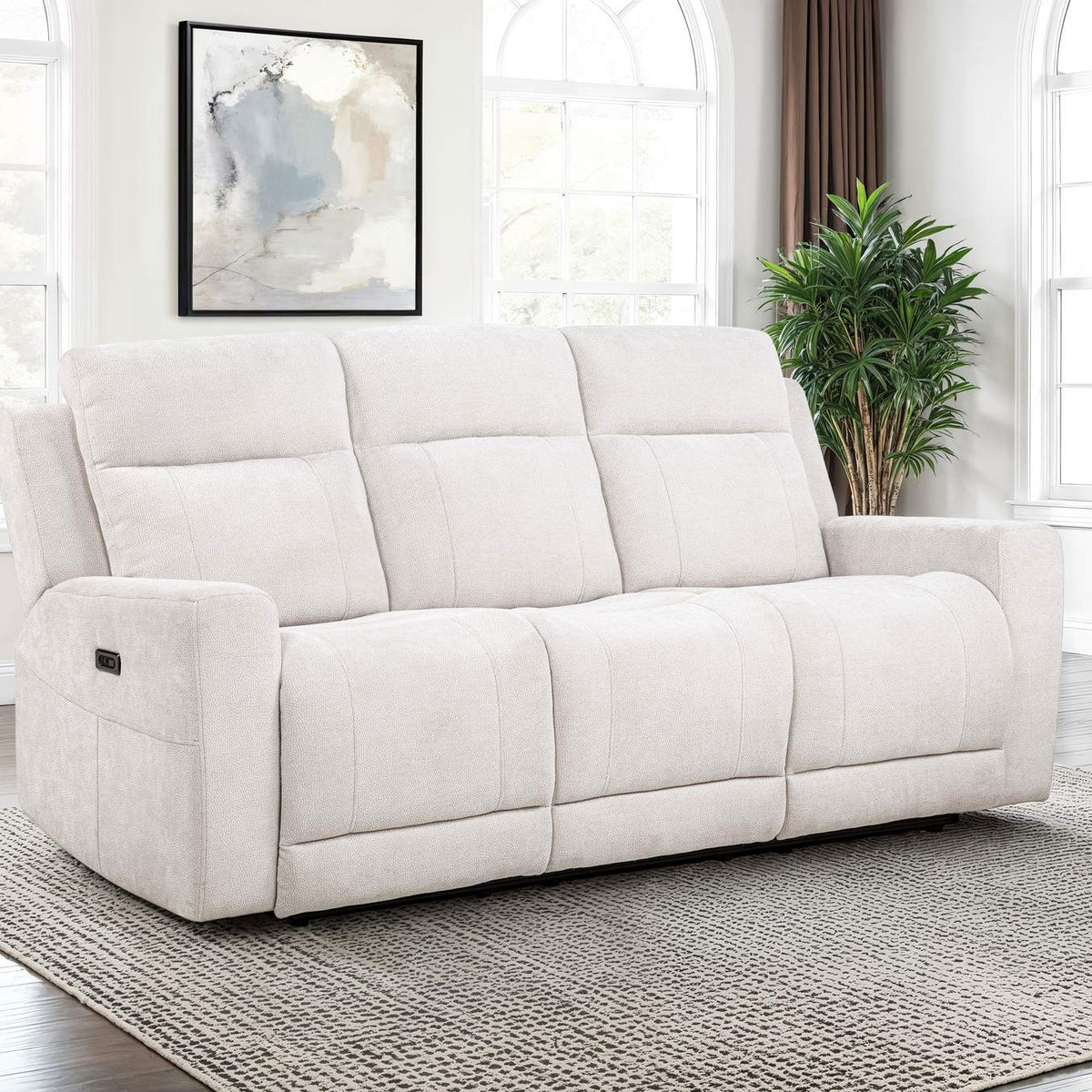 610151P Kennett Chenille Upholstered Power Reclining Sofa Ivory