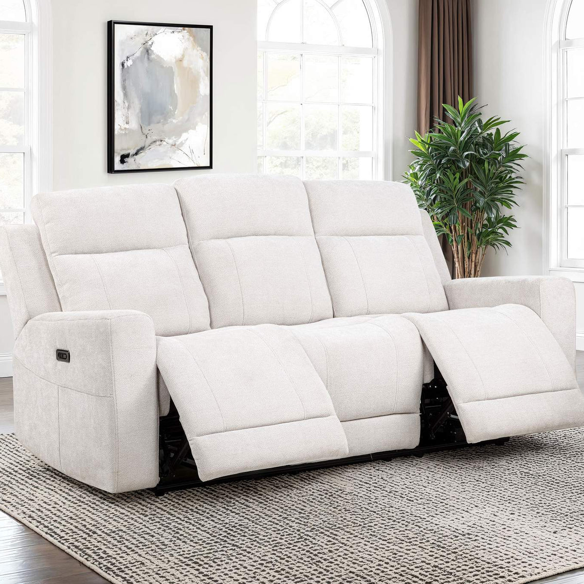 610151P Kennett Chenille Upholstered Power Reclining Sofa Ivory