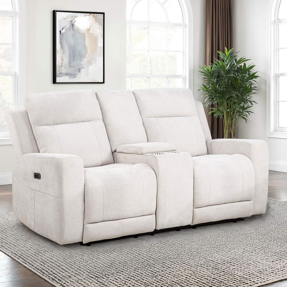 610152P Kennett Chenille Upholstered Power Reclining Loveseat Ivory