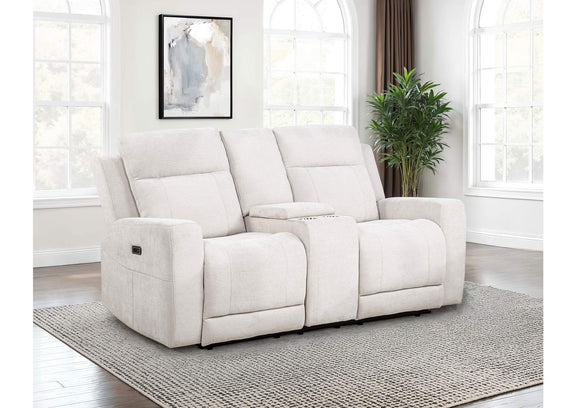 610152P Kennett Chenille Upholstered Power Reclining Loveseat Ivory