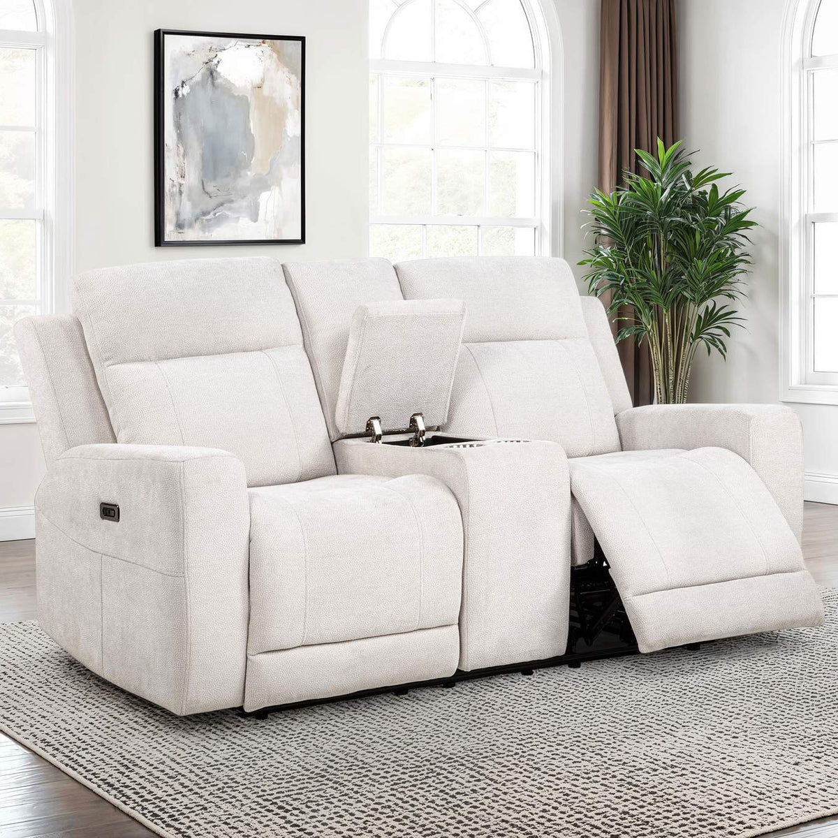 610152P Kennett Chenille Upholstered Power Reclining Loveseat Ivory