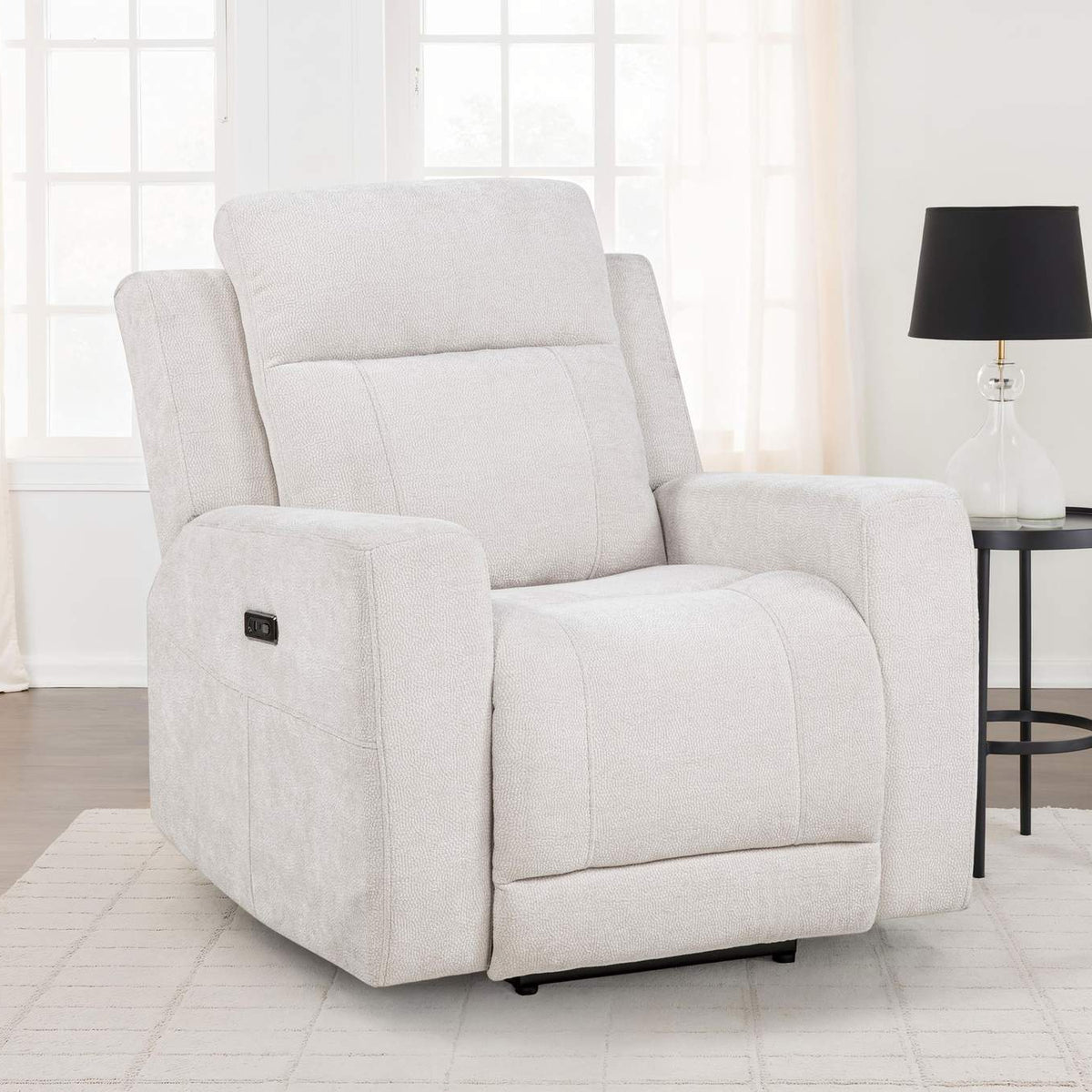610153P Kennett Chenille Upholstered Power Recliner Chair Ivory
