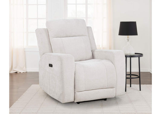 610153P Kennett Chenille Upholstered Power Recliner Chair Ivory
