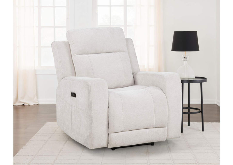 610153P Kennett Chenille Upholstered Power Recliner Chair Ivory