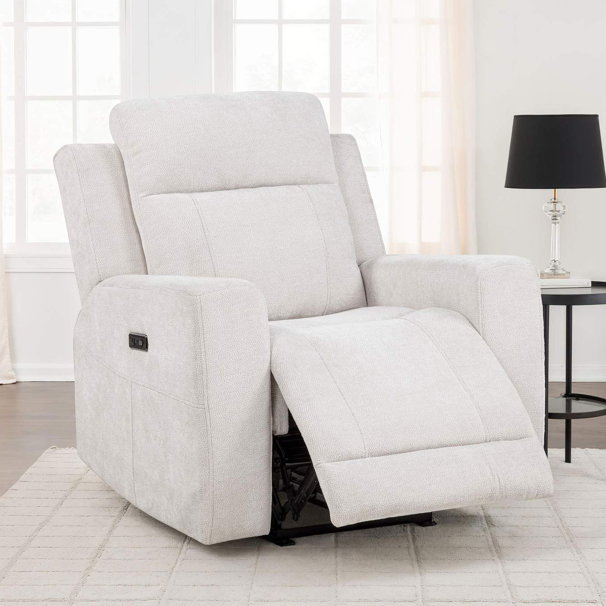 610153P Kennett Chenille Upholstered Power Recliner Chair Ivory