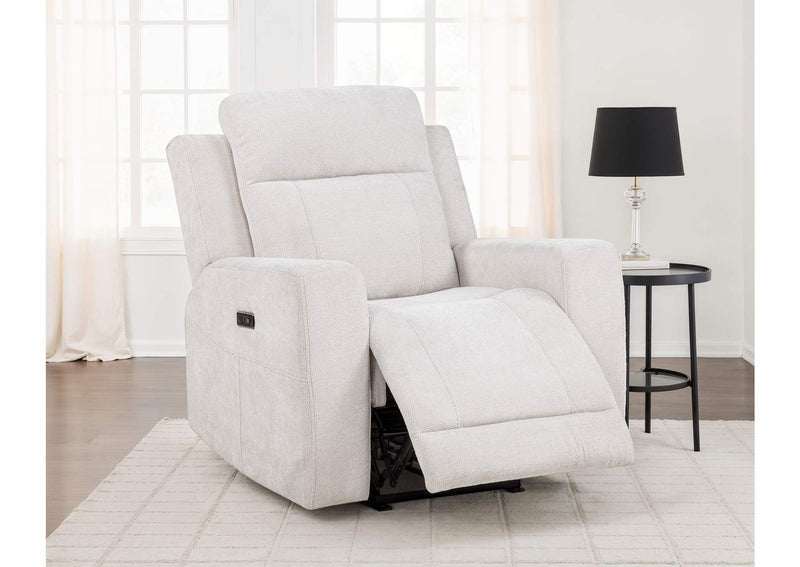 610153P Kennett Chenille Upholstered Power Recliner Chair Ivory