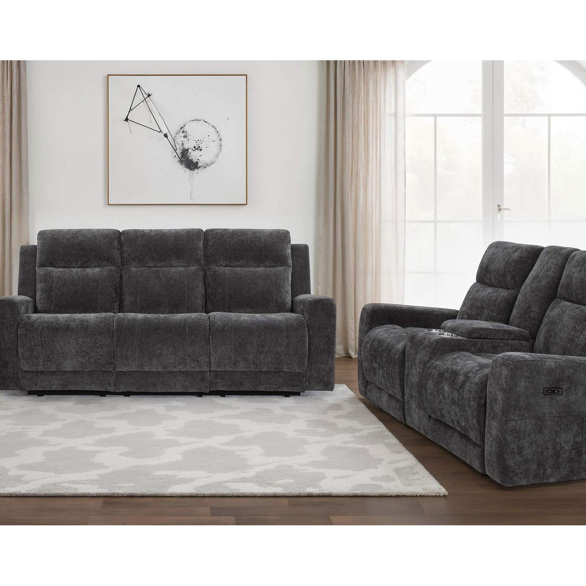 610154P-S2 Kennett 2-piece Chenille Power Reclining Sofa Set Dark Grey