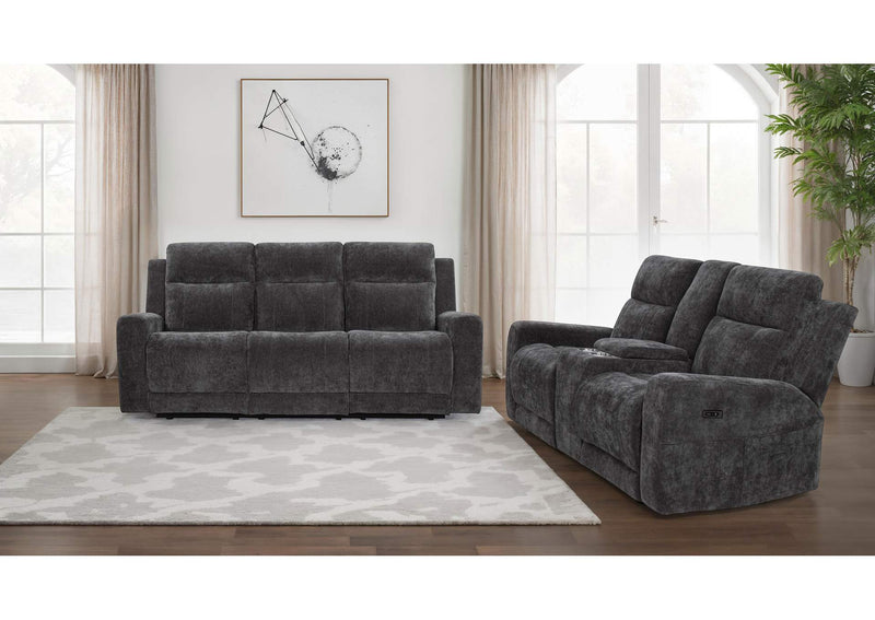 610154P-S2 Kennett 2-piece Chenille Power Reclining Sofa Set Dark Grey