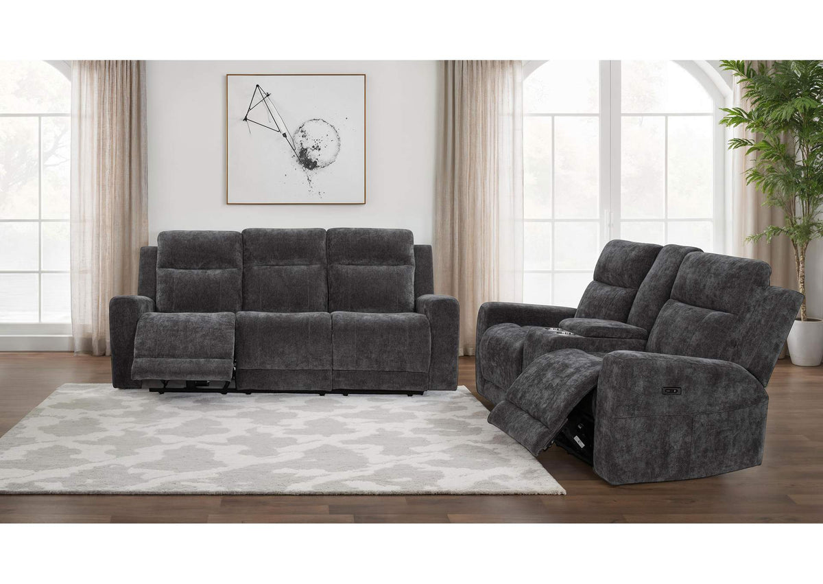 610154P-S2 Kennett 2-piece Chenille Power Reclining Sofa Set Dark Grey