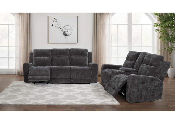 610154P-S2 Kennett 2-piece Chenille Power Reclining Sofa Set Dark Grey
