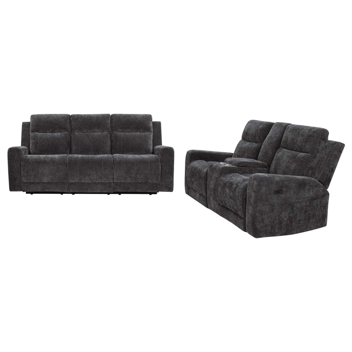 610154P-S2 Kennett 2-piece Chenille Power Reclining Sofa Set Dark Grey