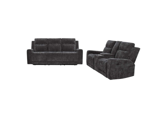 610154P-S2 Kennett 2-piece Chenille Power Reclining Sofa Set Dark Grey