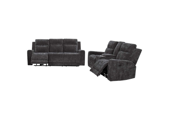 610154P-S2 Kennett 2-piece Chenille Power Reclining Sofa Set Dark Grey
