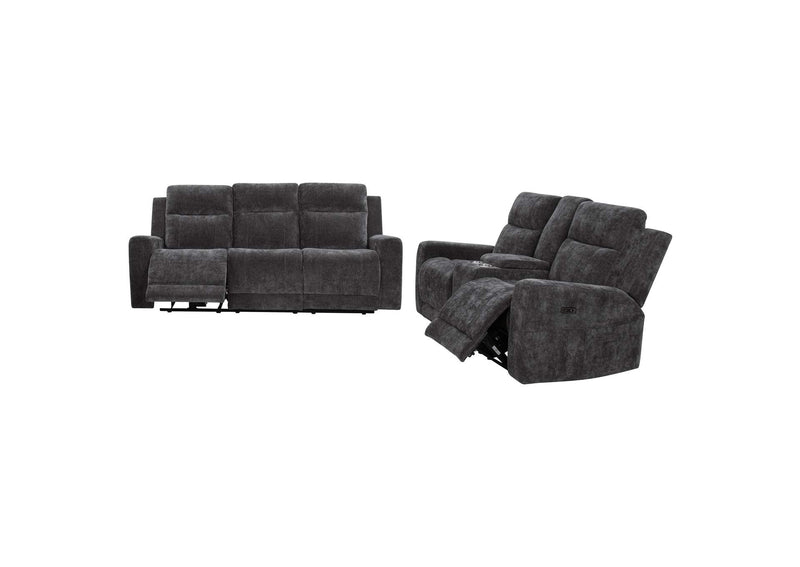 610154P-S2 Kennett 2-piece Chenille Power Reclining Sofa Set Dark Grey