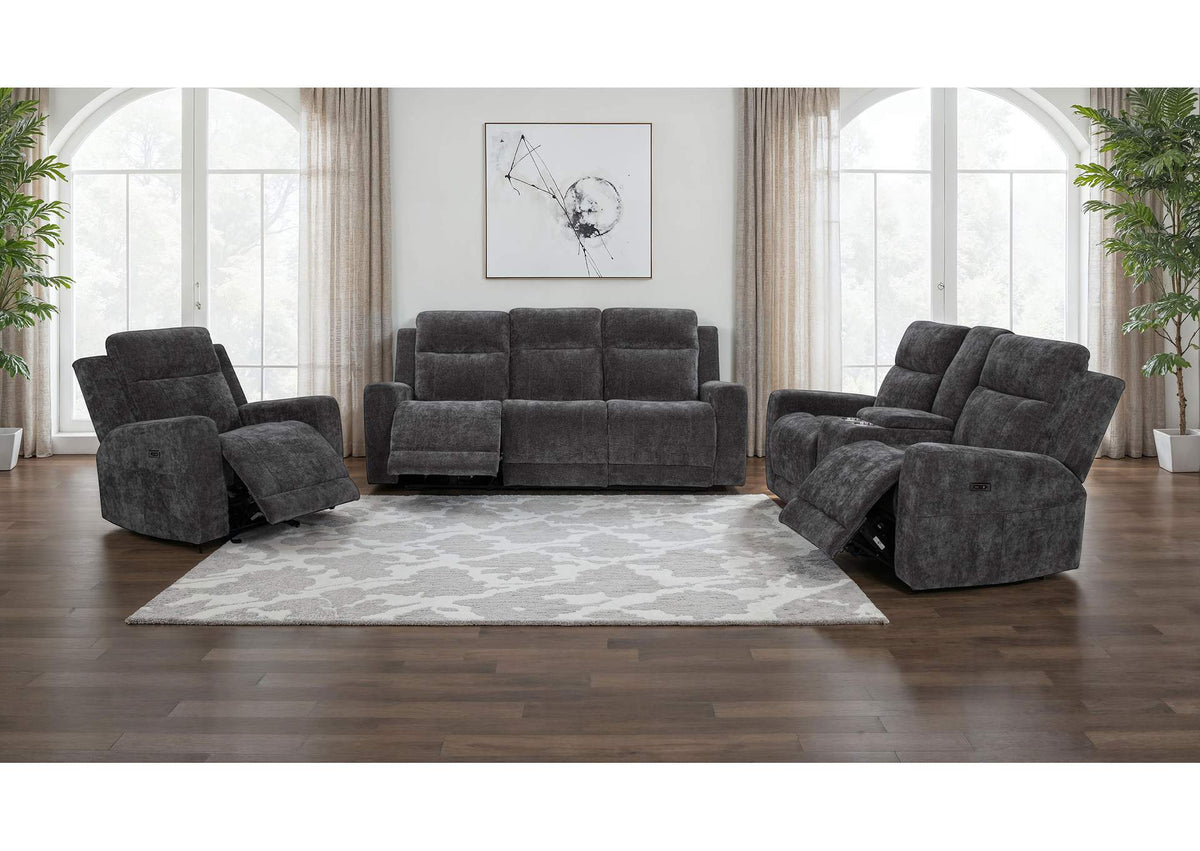 610154P-S3 Kennett 3-piece Chenille Power Reclining Sofa Set Dark Grey