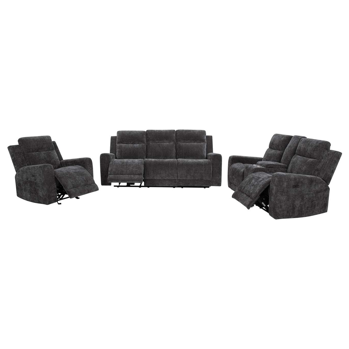 610154P-S3 Kennett 3-piece Chenille Power Reclining Sofa Set Dark Grey