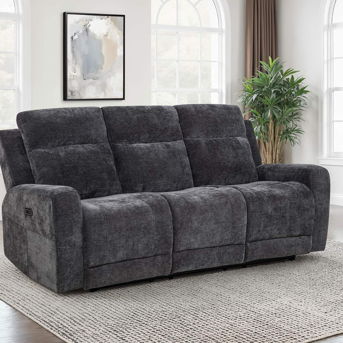 610154P Kennett Chenille Upholstered Power Reclining Sofa Dark Grey