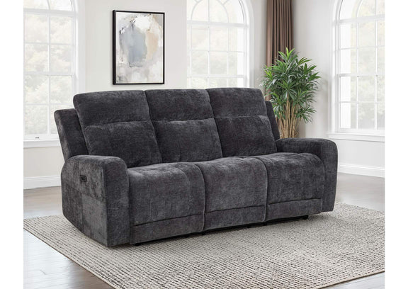 610154P Kennett Chenille Upholstered Power Reclining Sofa Dark Grey
