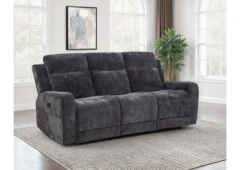 610154P Kennett Chenille Upholstered Power Reclining Sofa Dark Grey